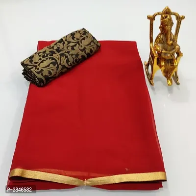 Georgette Zari Lace Work Saree With Jacquard Blouse Piece