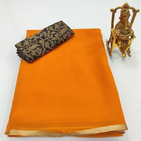 Georgette Zari Lace Work Saree With Jacquard Blouse Piece