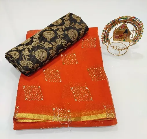 New Trendy Chiffon Printed Sarees With Jacquard Blouse Piece
