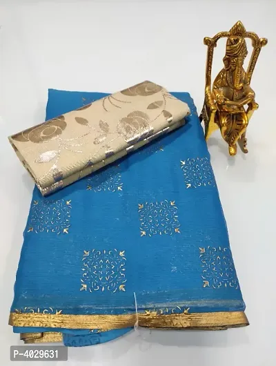 Beautiful Chiffon Zari Lace Work Saree With Jacquard Blouse Piece