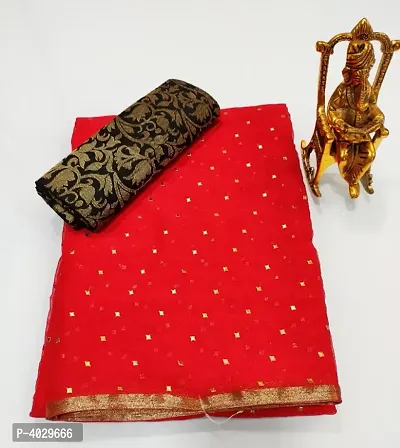 Beautiful Chiffon Zari Lace Work Saree With Jacquard Blouse Piece-thumb0