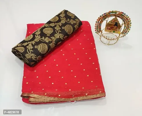 Stylish Red Chiffon Sarees For Women-thumb0