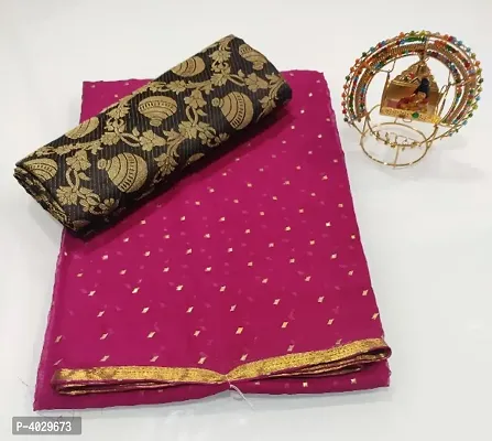 Beautiful Chiffon Zari Lace Work Saree With Jacquard Blouse Piece