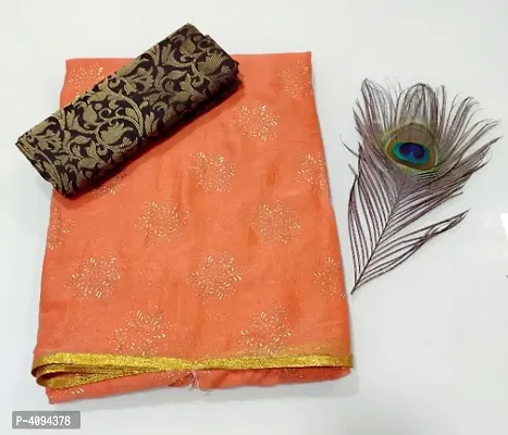 Beautiful Foil Print Chiffon Saree With Jacquard Blouse Piece-thumb0