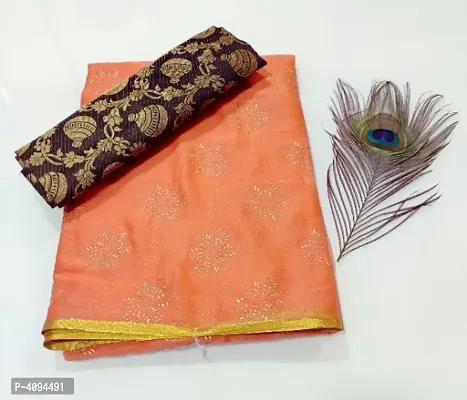 Beautiful Foil Print Chiffon Saree With Jacquard Blouse Piece-thumb0