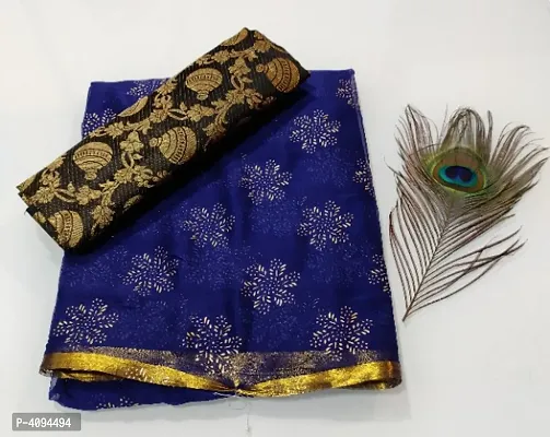 Beautiful Foil Print Chiffon Saree With Jacquard Blouse Piece-thumb0