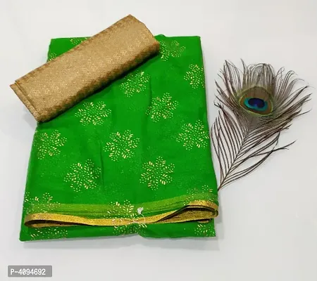 Beautiful Foil Print Chiffon Saree With Jacquard Blouse Piece-thumb0