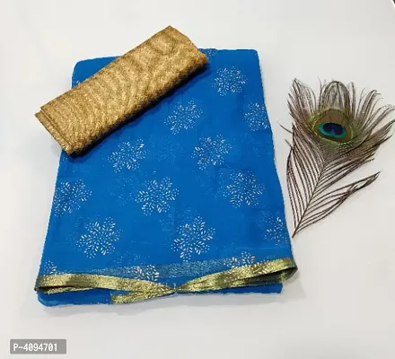 Beautiful Foil Print Chiffon Saree With Jacquard Blouse Piece-thumb0