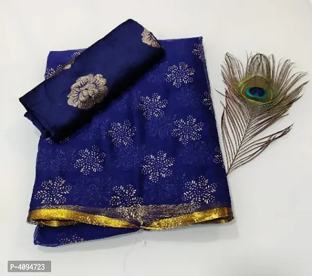 Beautiful Foil Print Chiffon Saree With Jacquard Blouse Piece-thumb0