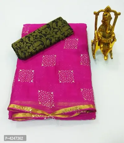 Beautiful Chiffon Foil Work Saree With Blouse Piece