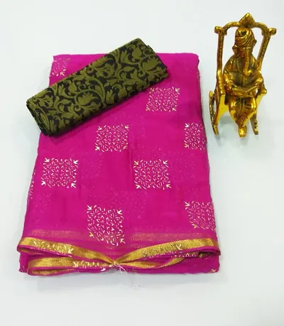 Chiffon Foil Work Sarees With Jacquard Blouse