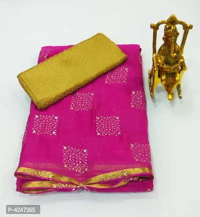 Beautiful Chiffon Foil Work Saree With Blouse Piece