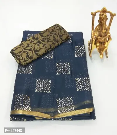 Beautiful Chiffon Foil Work Saree With Blouse Piece