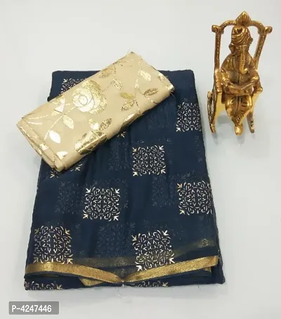 Beautiful Chiffon Foil Work Saree With Blouse Piece