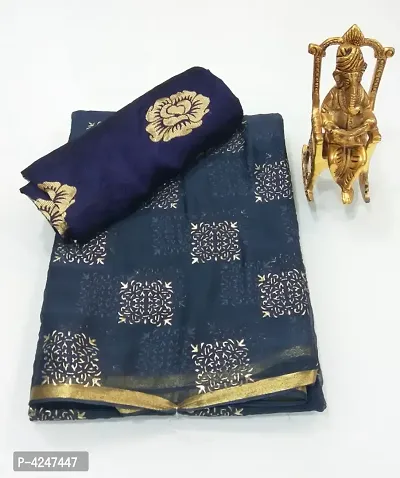 Beautiful Chiffon Foil Work Saree With Blouse Piece