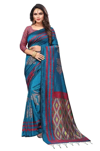 Beautiful Silk Blend Printed Sarees with Blouse piece