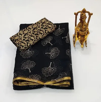 New Trendy Chiffon Printed Sarees with Jacquard Blouse Piece