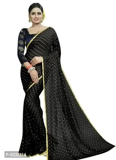 Stylish Black Chiffon Printed Saree with Blouse Piece-thumb0