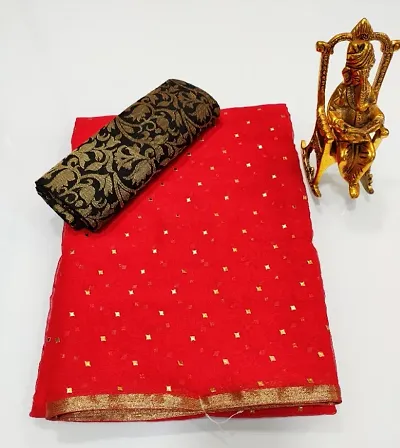 Chiffon Zari Lace Work Sarees Jacquard Blouse