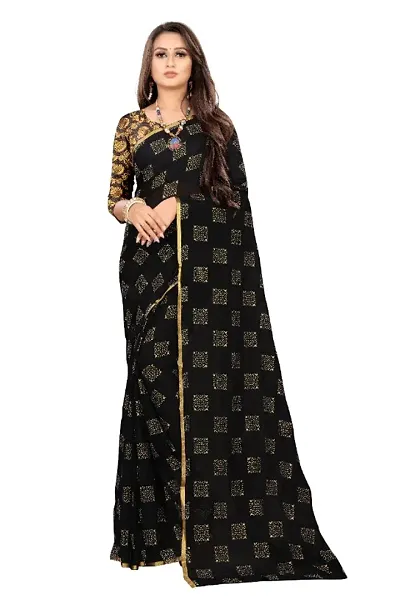 Chiffon Foil Print Sarees with Jacquard Blouse Piece