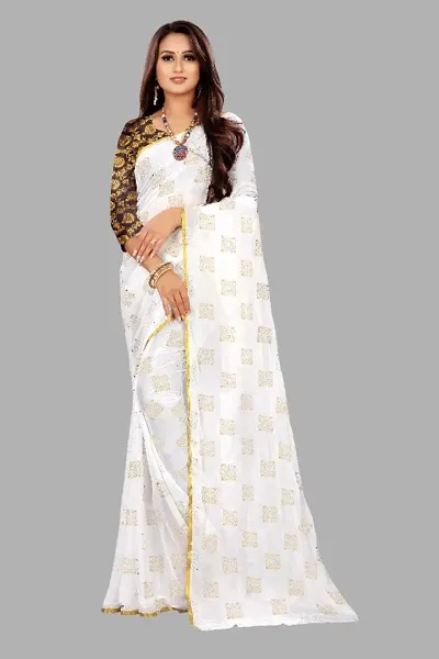 FASHIONLUST Women's NAZNEEN FOIL PRINT WORK Saree With JACQUARD Blouse Piece