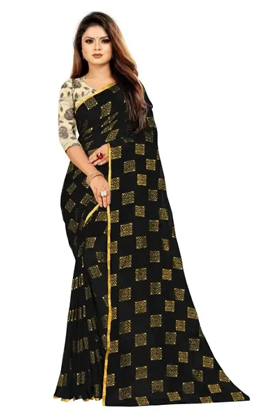 Chiffon Foil Print Sarees with Jacquard Blouse Piece