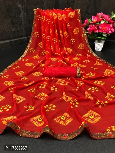 Stylish Red Chiffon Saree With Blouse Piece-thumb0