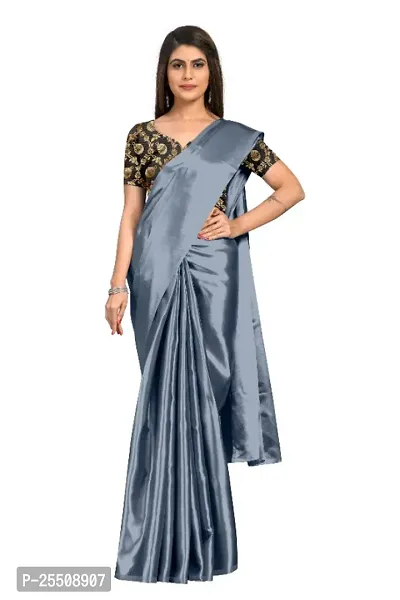 Rhey Womens Woven Solid Plain Satin Saree With Blouse