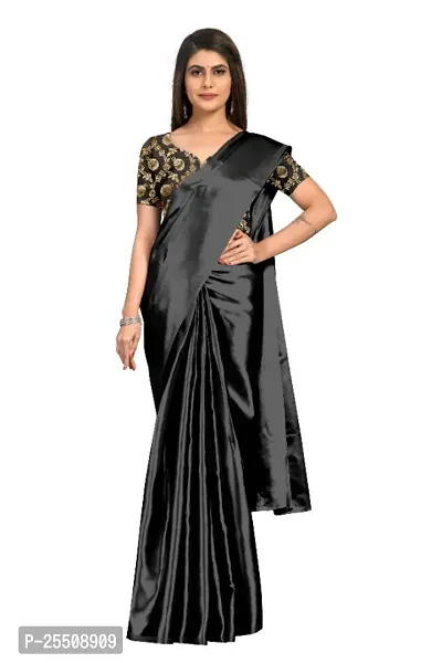 Rhey Womens Woven Solid Plain Satin Saree With Blouse