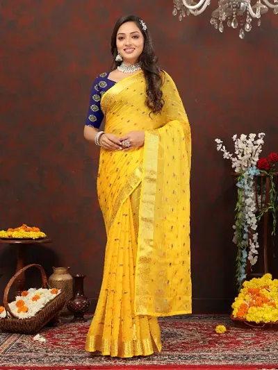 Aardiva Wovens Bollywood Chiffon Saree With Unstitched Blouse Piece