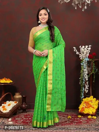 Rhey Womens Zari Woven Chiffon Saree With Blouse