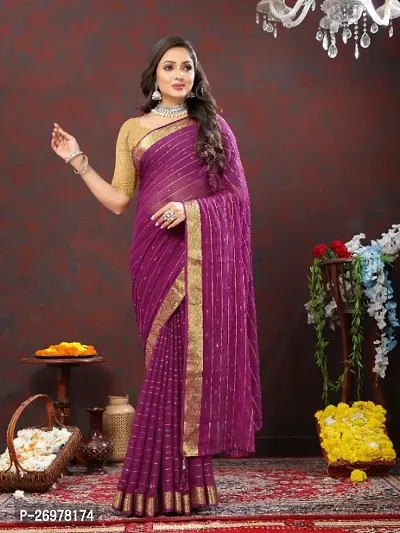 Rhey Womens Zari Woven Chiffon Saree With Blouse