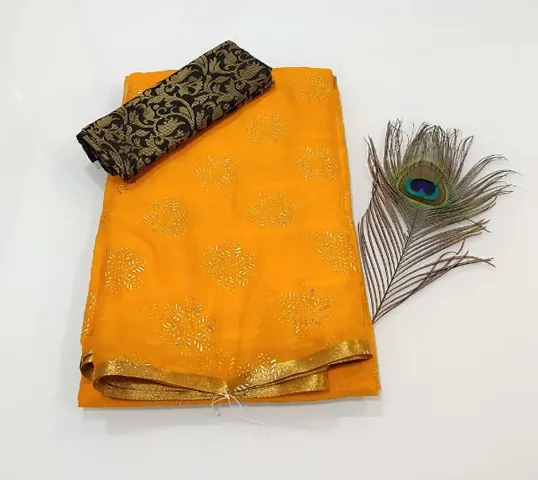 New Trendy Chiffon Saree with Jacquard Blouse piece