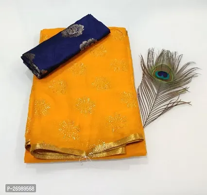 Rhey Womens Foil Print Chiffon Saree With Blouse-thumb0
