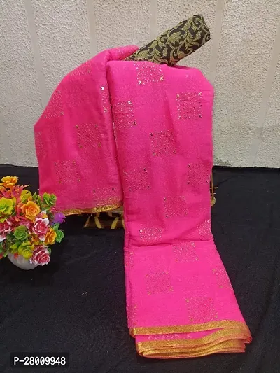 Womens Printed Bollywood Baby Pink Chiffon Saree With Blouse Piece-thumb0