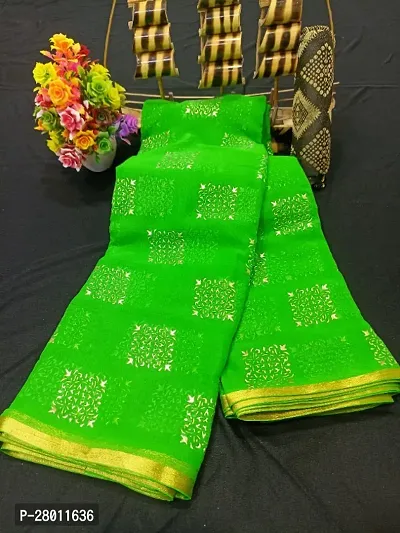 Womens Printed Bollywood Green Chiffon Saree With Blouse-thumb0