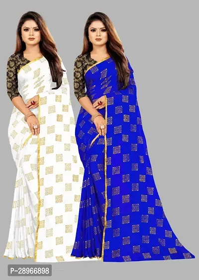 Womens Bollywood Printed Chiffon Saree With Blouse Pack Of 2-thumb0