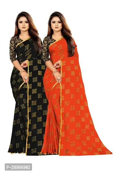 Womens Bollywood Printed Chiffon Saree With Blouse Pack Of 2-thumb0