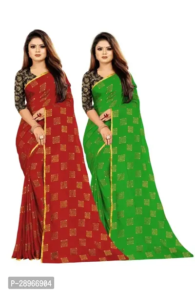 Womens Bollywood Printed Chiffon Saree With Blouse Pack Of 2-thumb0