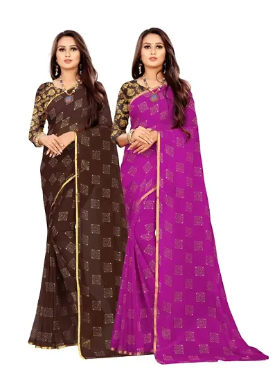 Womens Bollywood Chiffon Saree With Blouse Pack Of 2