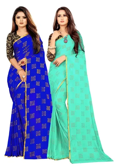 Womens Bollywood Chiffon Saree With Blouse Pack Of 2