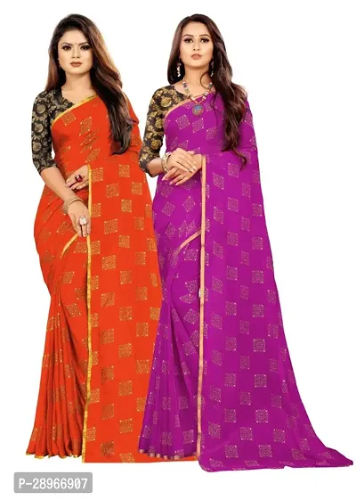 Womens Bollywood Printed Chiffon Saree With Blouse Pack Of 2-thumb0