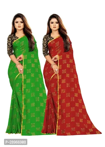 Womens Bollywood Printed Chiffon Saree With Blouse Pack Of 2