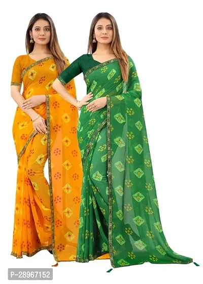 Womens Bandhani Printed Bollywood Chiffon Saree Pack Of 2-thumb0