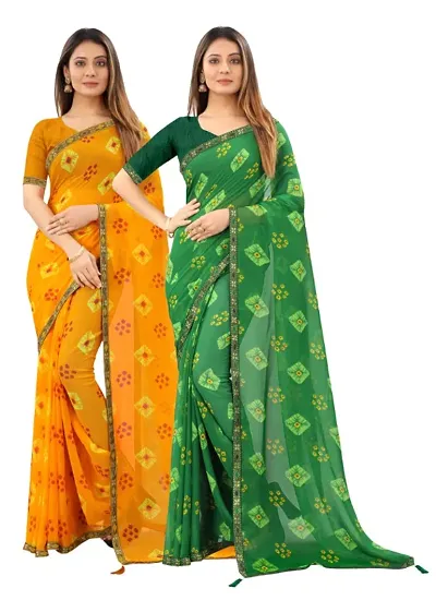 Womens Bandhani Bollywood Chiffon Saree Pack Of 2