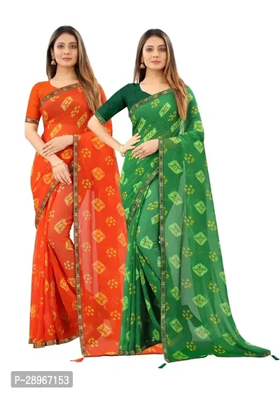 Womens Bandhani Printed Bollywood Chiffon Saree Pack Of 2-thumb0