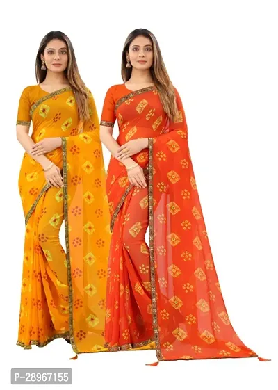 Womens Bandhani Printed Bollywood Chiffon Saree Pack Of 2