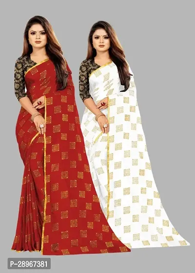 Womens Foil Print Bollywood Chiffon Saree Pack Of 2