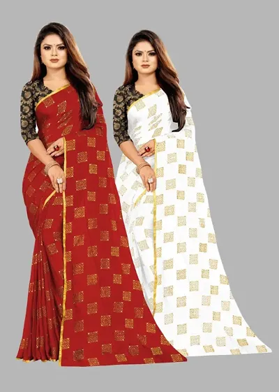 Womens Bollywood Chiffon Saree With Blouse Pack Of 2