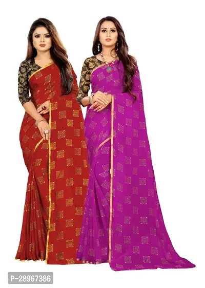 Womens Foil Print Bollywood Chiffon Saree Pack Of 2